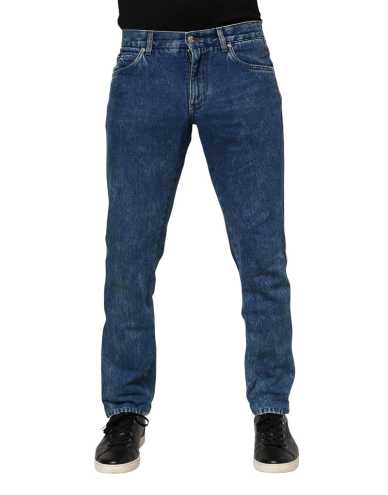 Blue Cotton Logo Plaque Denim Jeans Dolce & Gabbana