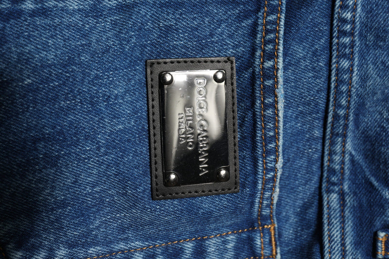 Blue Cotton Logo Plaque Denim Jeans Dolce & Gabbana