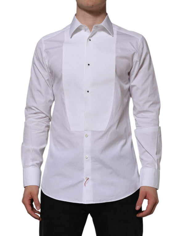 White Bib Cotton Poplin GOLD Formal Shirt Dolce & Gabbana