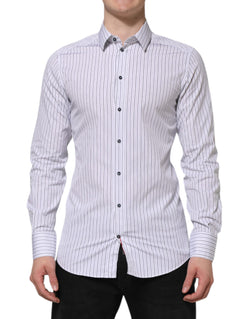 White Blue Striped Cotton GOLD Formal Shirt Dolce & Gabbana