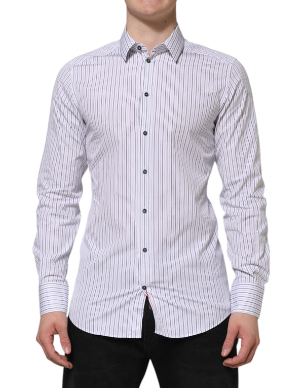 White Blue Striped Cotton GOLD Formal Shirt Dolce & Gabbana