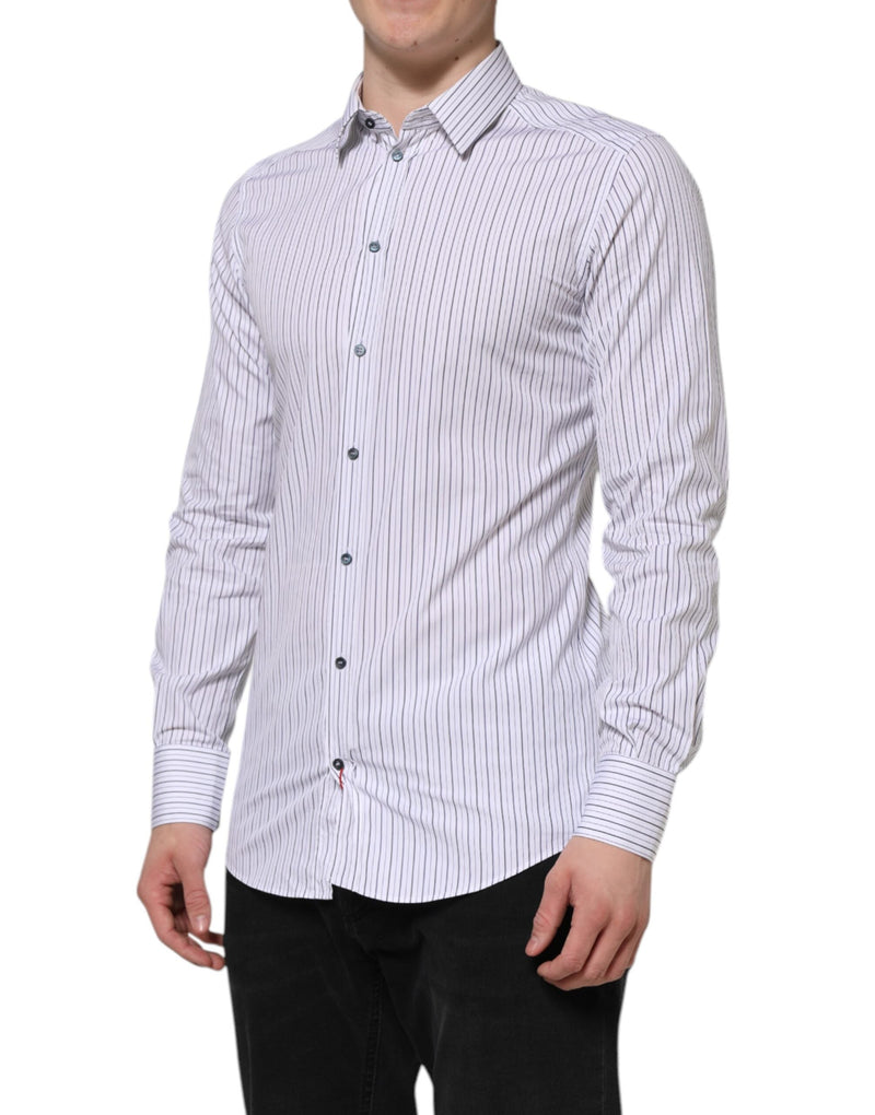 White Blue Striped Cotton GOLD Formal Shirt Dolce & Gabbana