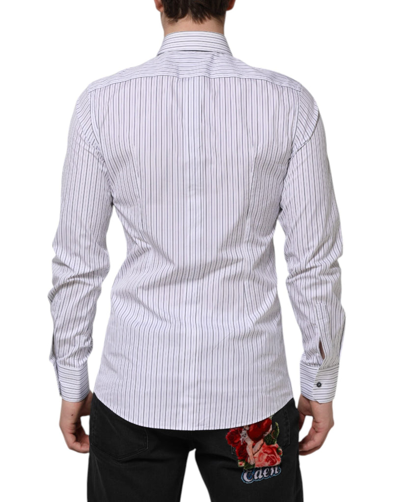 White Blue Striped Cotton GOLD Formal Shirt Dolce & Gabbana