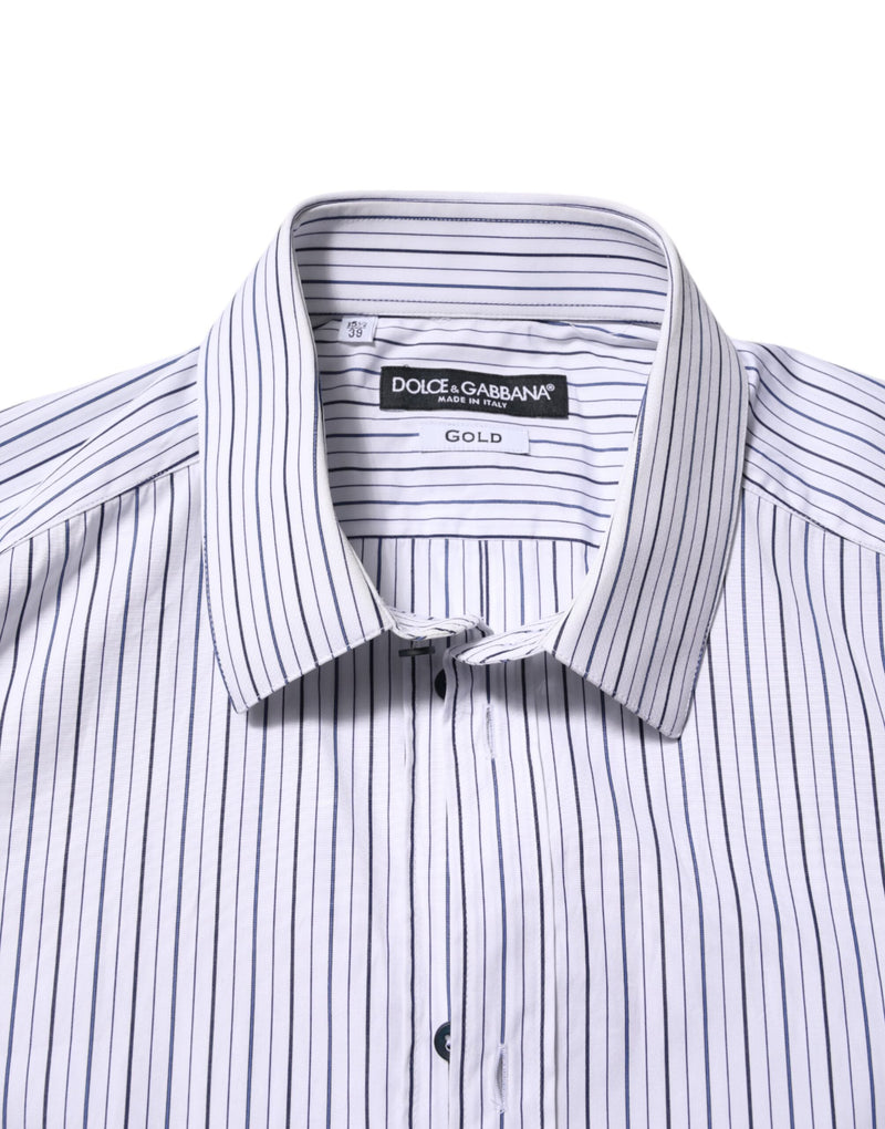 White Blue Striped Cotton GOLD Formal Shirt Dolce & Gabbana