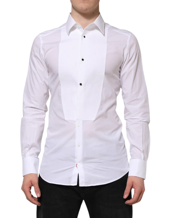 White Cotton GOLD Bib Poplin Formal Shirt Dolce & Gabbana