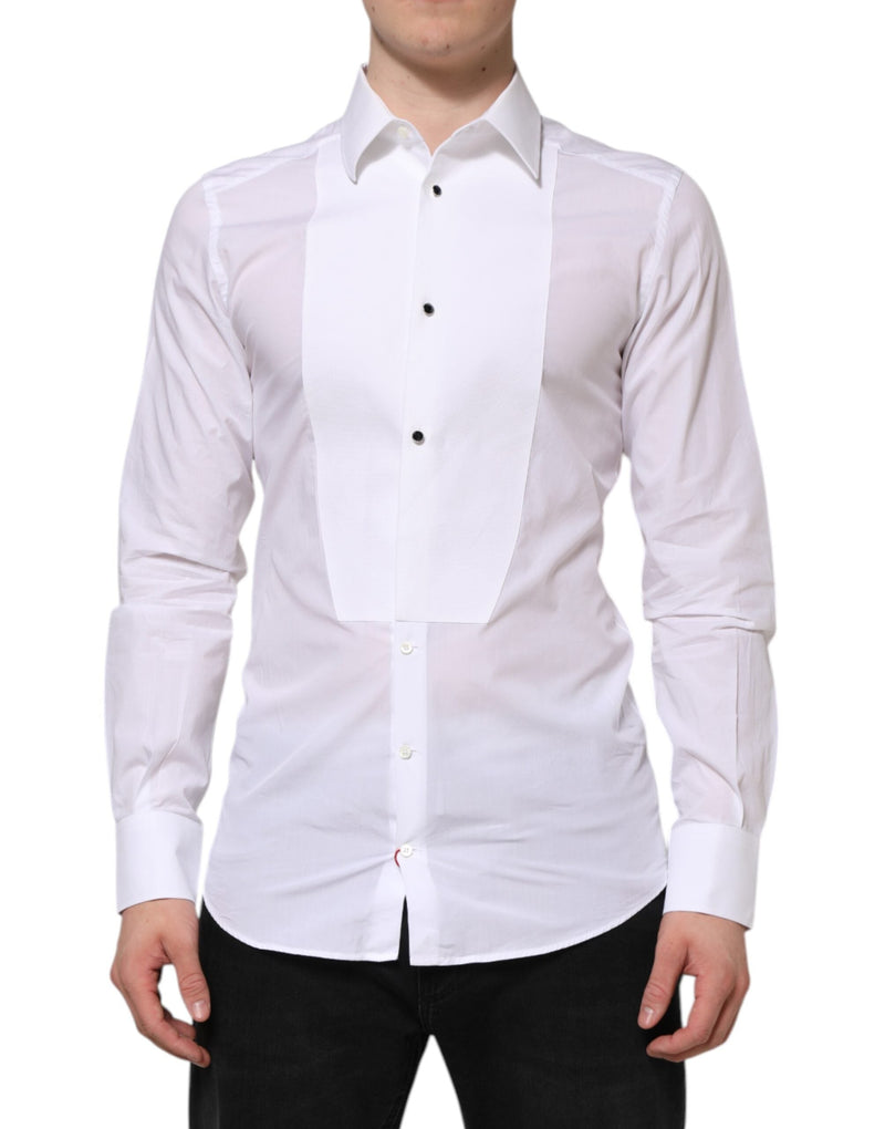 White Cotton GOLD Bib Poplin Formal Shirt Dolce & Gabbana