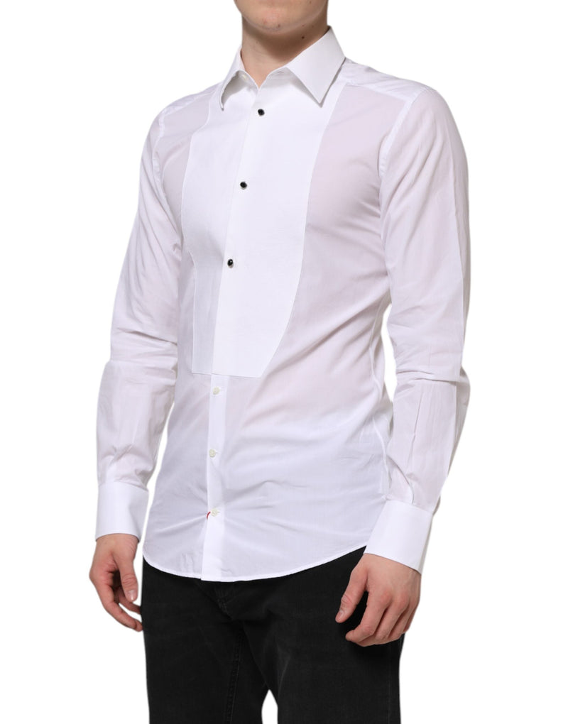 White Cotton GOLD Bib Poplin Formal Shirt Dolce & Gabbana