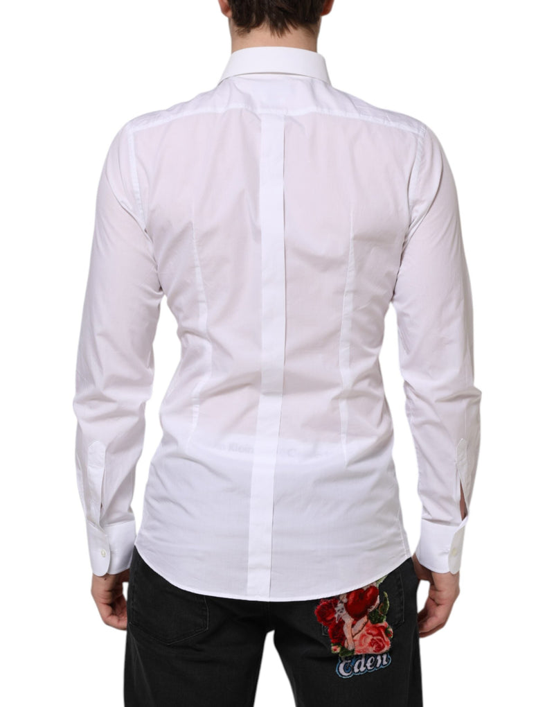 White Cotton GOLD Bib Poplin Formal Shirt Dolce & Gabbana