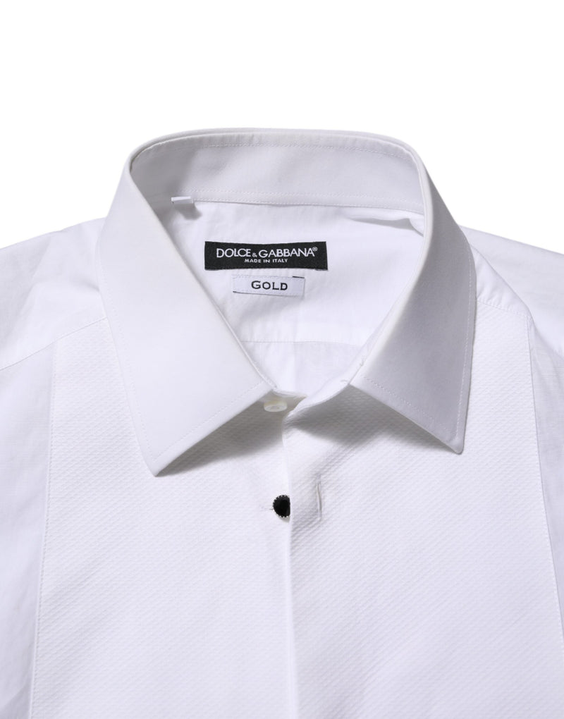 White Cotton GOLD Bib Poplin Formal Shirt Dolce & Gabbana
