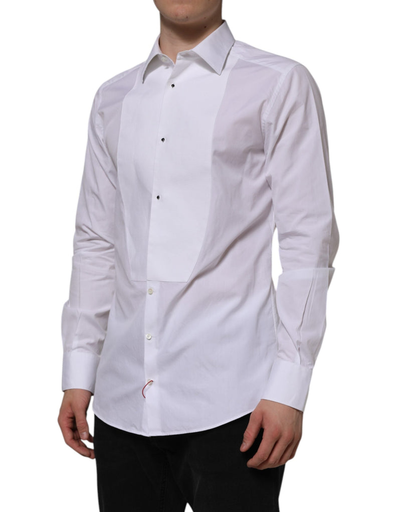 White Bib Cotton Popline GOLD Men Formal Shirt Dolce & Gabbana
