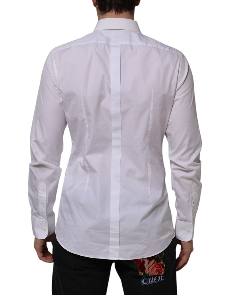 White Bib Cotton Popline GOLD Men Formal Shirt Dolce & Gabbana