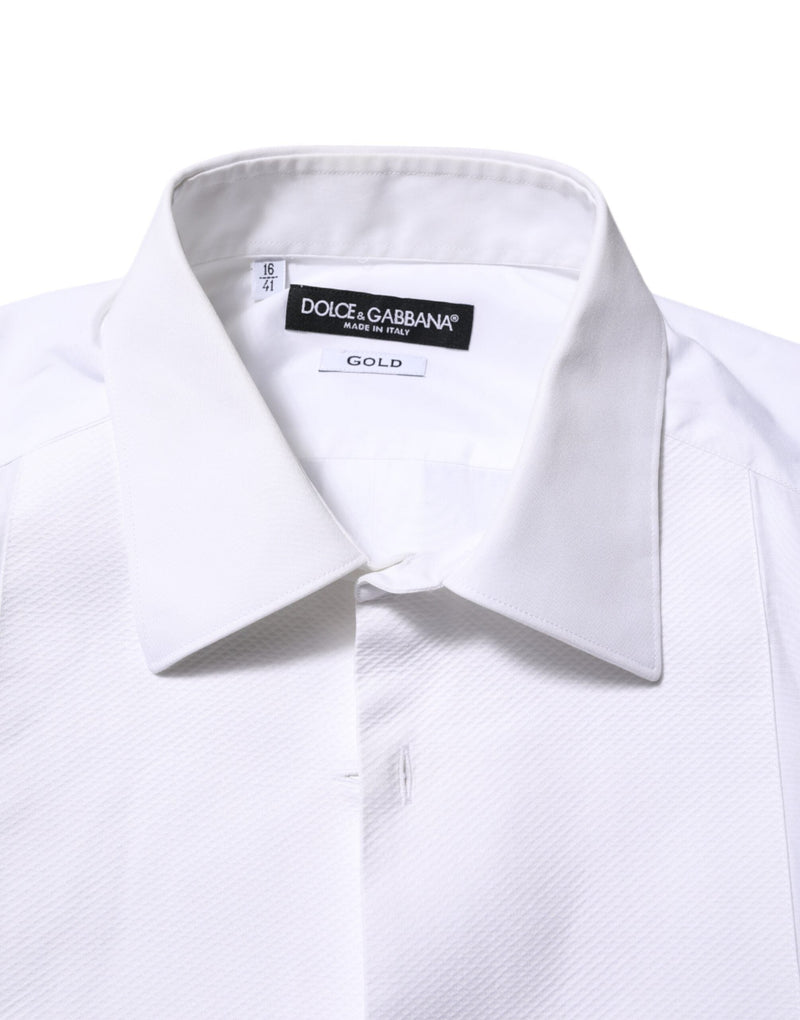 White Bib Cotton Popline GOLD Men Formal Shirt Dolce & Gabbana