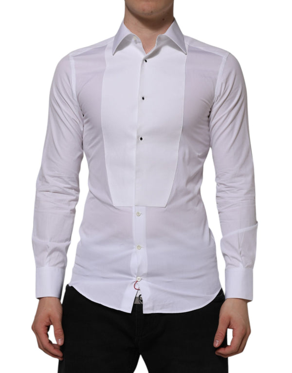 White Cotton GOLD Bib Poplin Formal Shirt Dolce & Gabbana