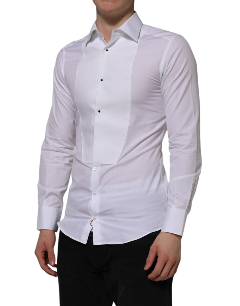 White Cotton GOLD Bib Poplin Formal Shirt Dolce & Gabbana