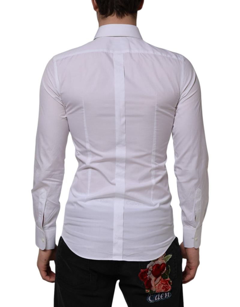 White Cotton GOLD Bib Poplin Formal Shirt Dolce & Gabbana