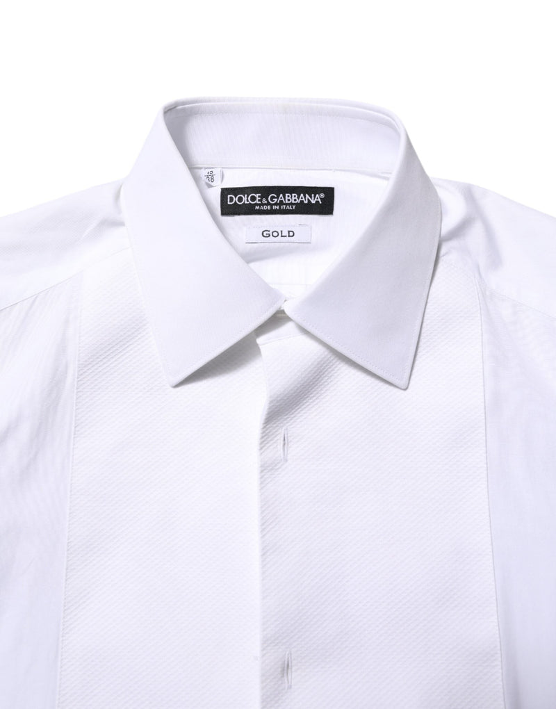 White Cotton GOLD Bib Poplin Formal Shirt Dolce & Gabbana