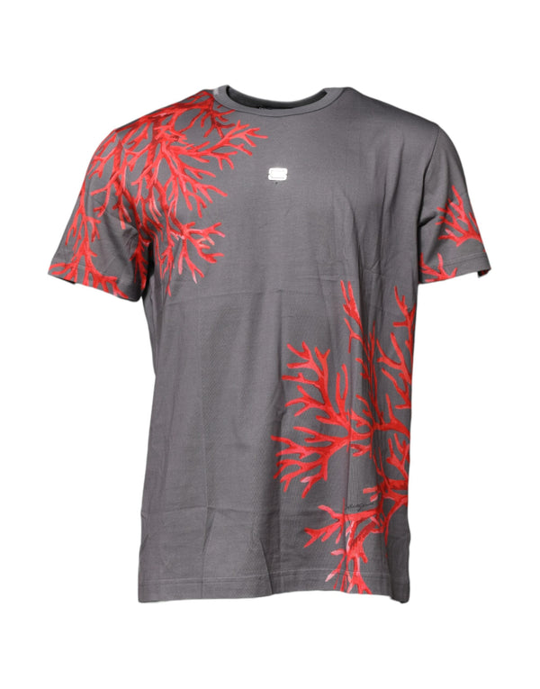 Gray Cotton Coral Print Logo Plaque T-shirt Dolce & Gabbana