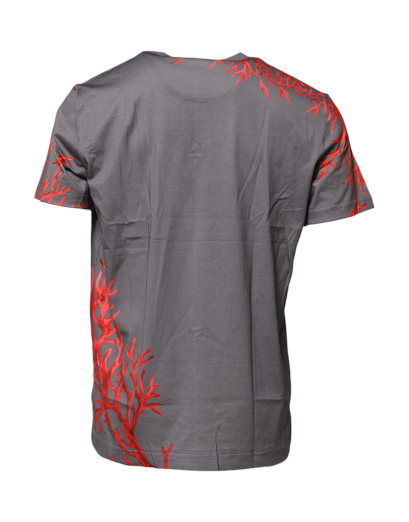Gray Cotton Coral Print Logo Plaque T-shirt Dolce & Gabbana