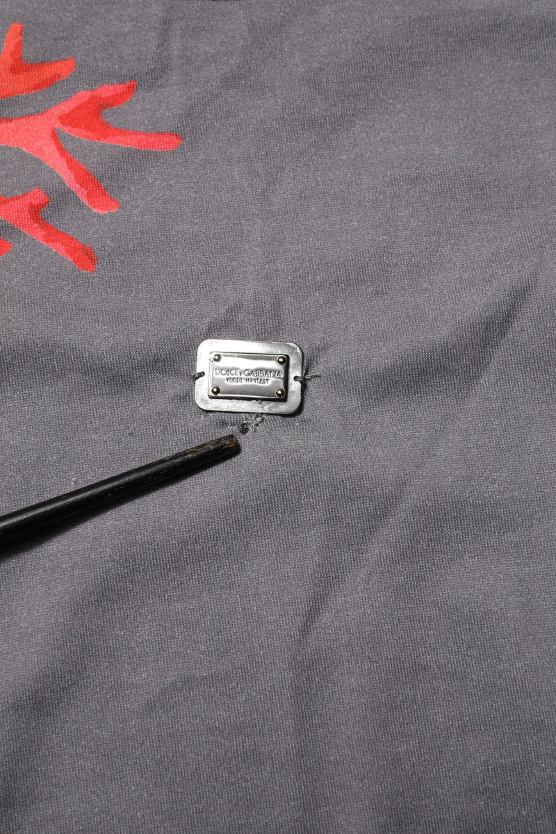 Gray Cotton Coral Print Logo Plaque T-shirt Dolce & Gabbana
