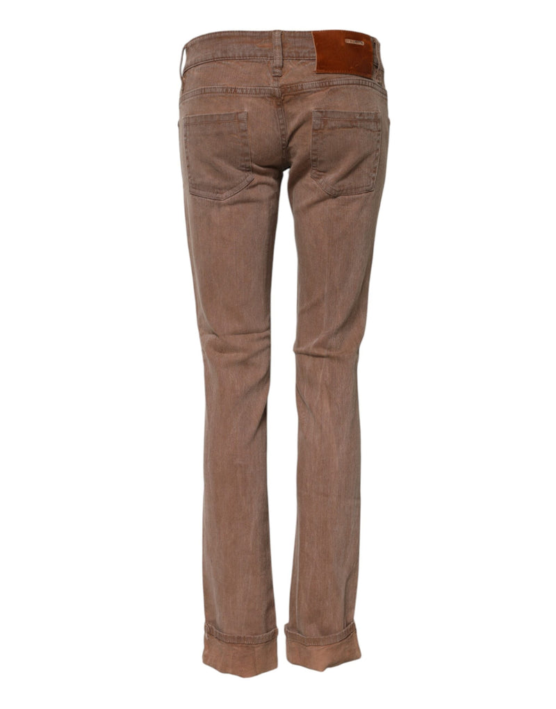 Brown Cotton Slim Fit Denim Low Waist Jeans Acht