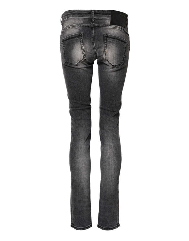 Dark Gray Cotton Slim Fit Denim Low Waist Denim Jeans Acht