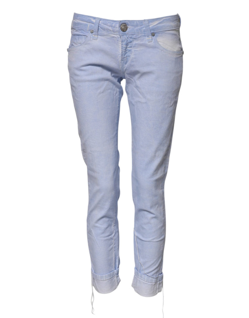Light Blue Cotton Slim Fit Denim Low Waist Denim Jeans Acht