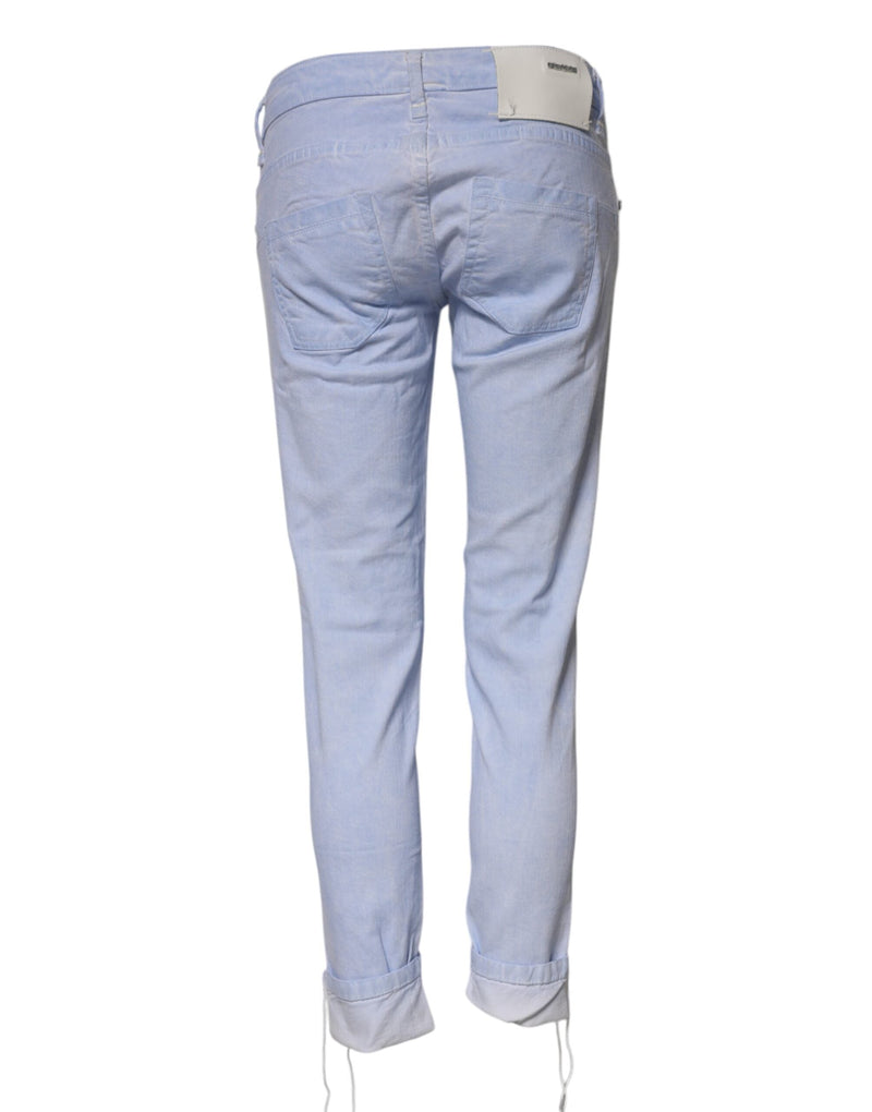 Light Blue Cotton Slim Fit Denim Low Waist Denim Jeans Acht