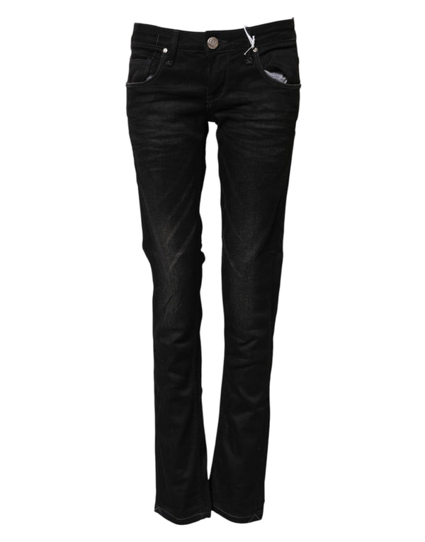 Black Cotton Slim Fit Denim Low Waist Denim Jeans Acht