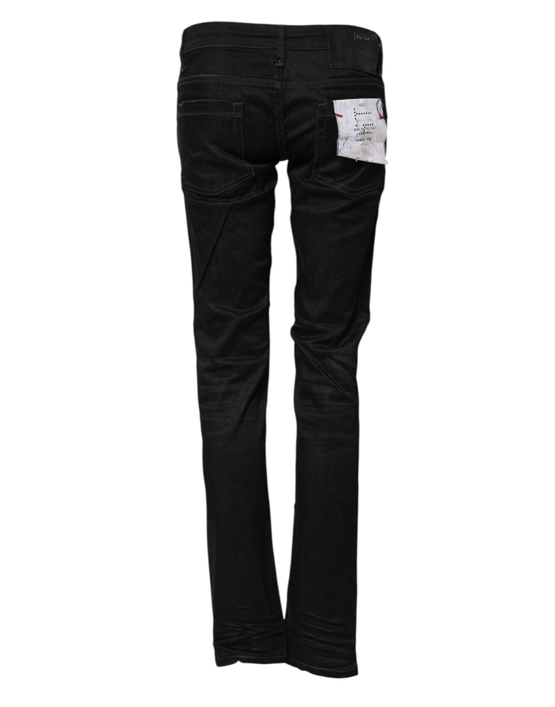 Black Cotton Slim Fit Denim Low Waist Denim Jeans Acht