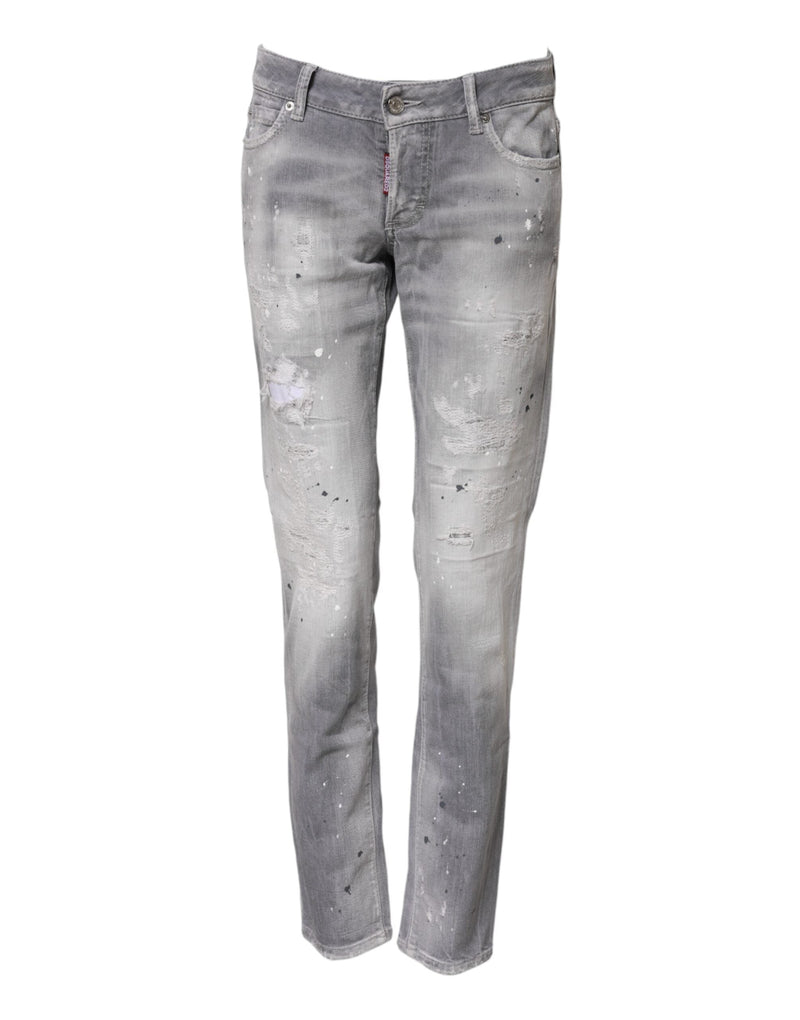 Gray Washed Mid Waist Tapered Denim Jeans Dsquared²