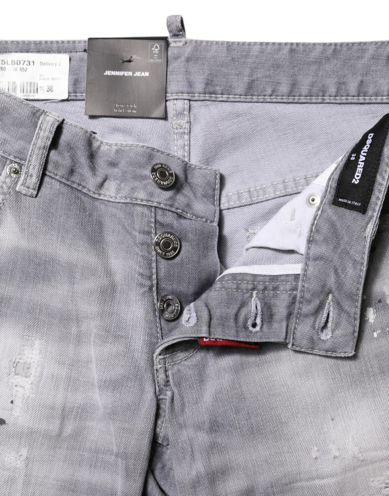 Gray Washed Mid Waist Tapered Denim Jeans Dsquared²