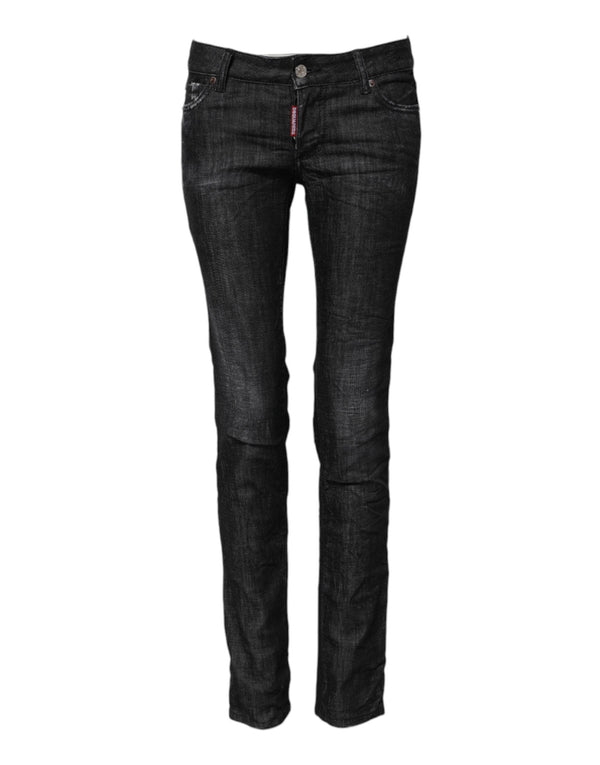 Black Cotton Low Waist Skinny Denim Jeans Dsquared²