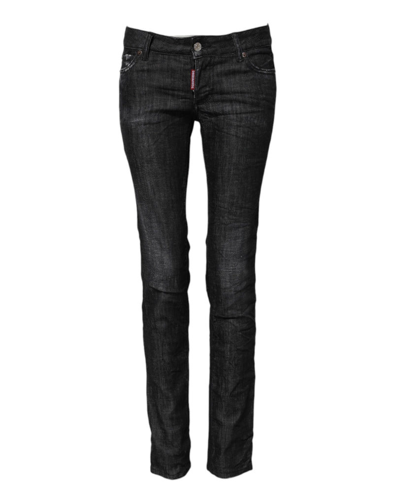 Black Cotton Low Waist Skinny Denim Jeans Dsquared²