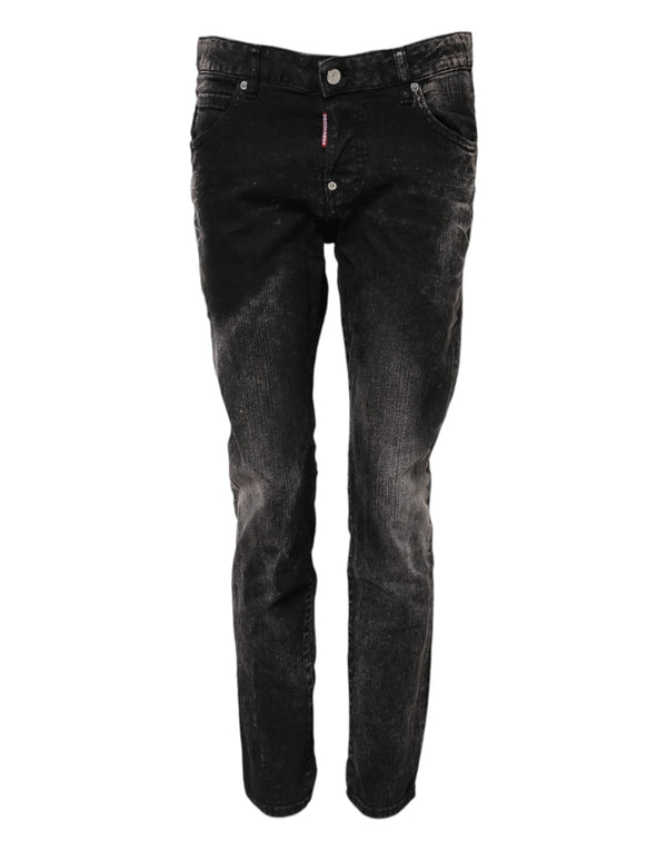 Black Washed Mid Waist Tapered Denim Jeans Dsquared²