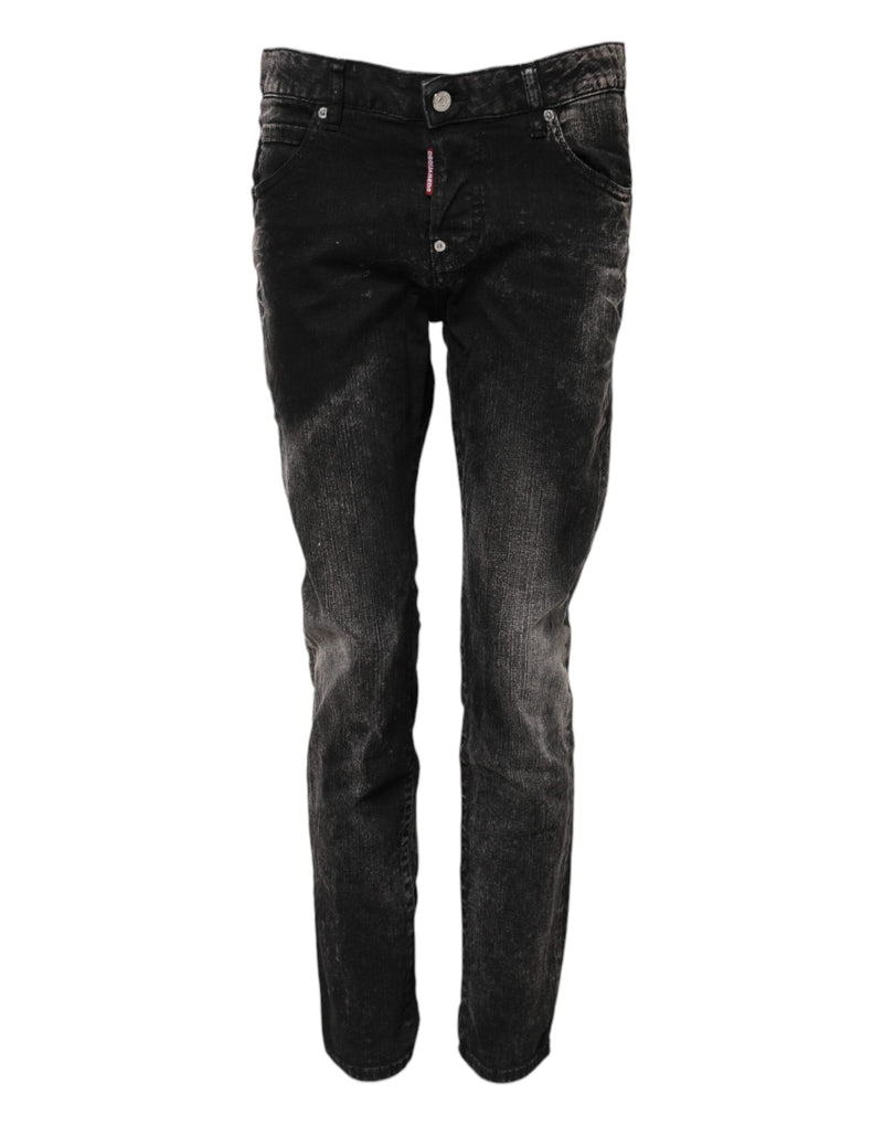 Black Washed Mid Waist Tapered Denim Jeans Dsquared²