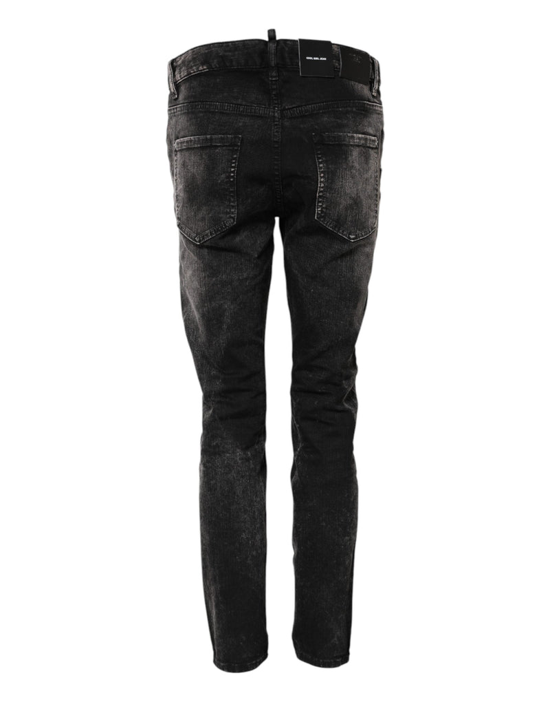 Black Washed Mid Waist Tapered Denim Jeans Dsquared²