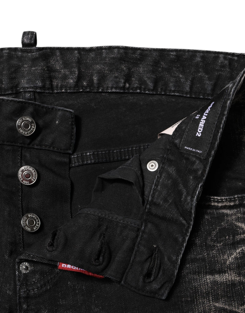 Black Washed Mid Waist Tapered Denim Jeans Dsquared²