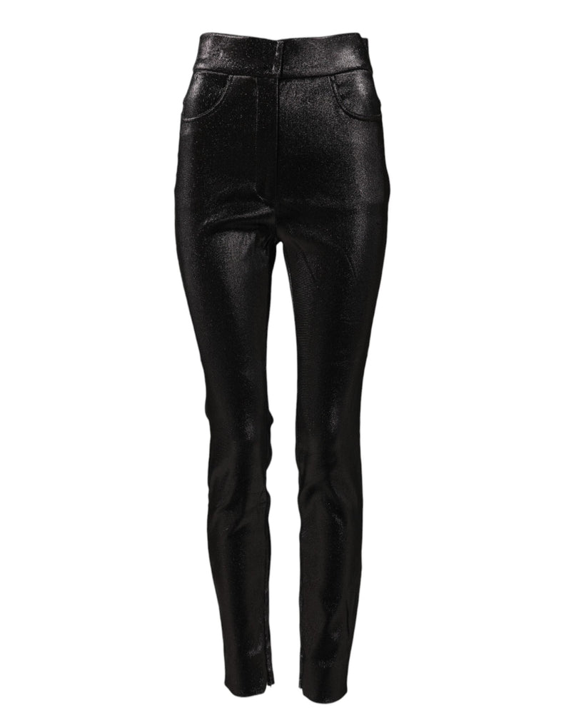 Black Cotton Stretch Silver Lurex Thread Pants Dolce & Gabbana