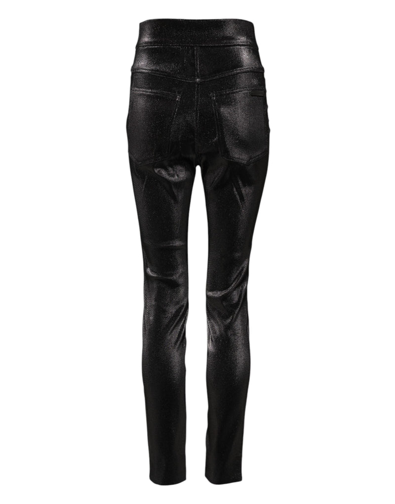 Black Cotton Stretch Silver Lurex Thread Pants Dolce & Gabbana