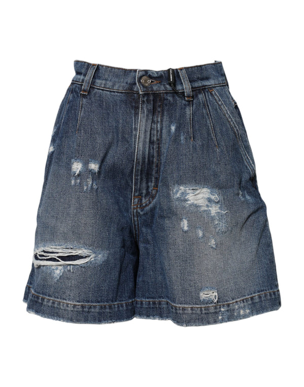 Blue Cotton Tattered Denim Bermuda Shorts Dolce & Gabbana