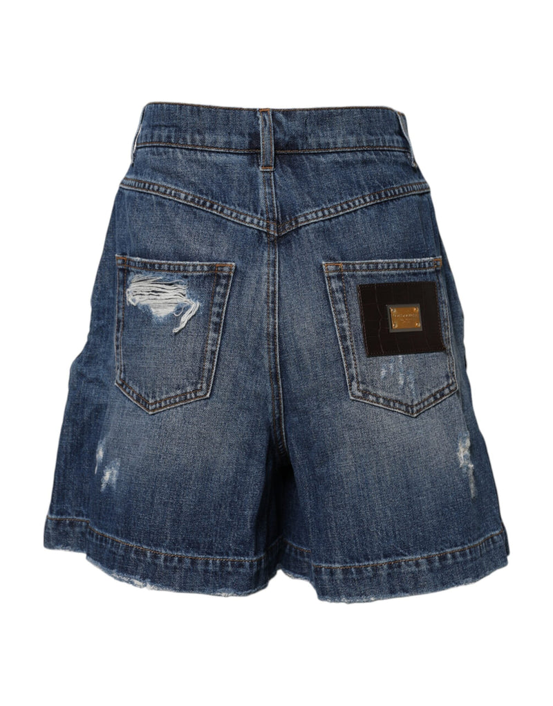 Blue Cotton Tattered Denim Bermuda Shorts Dolce & Gabbana