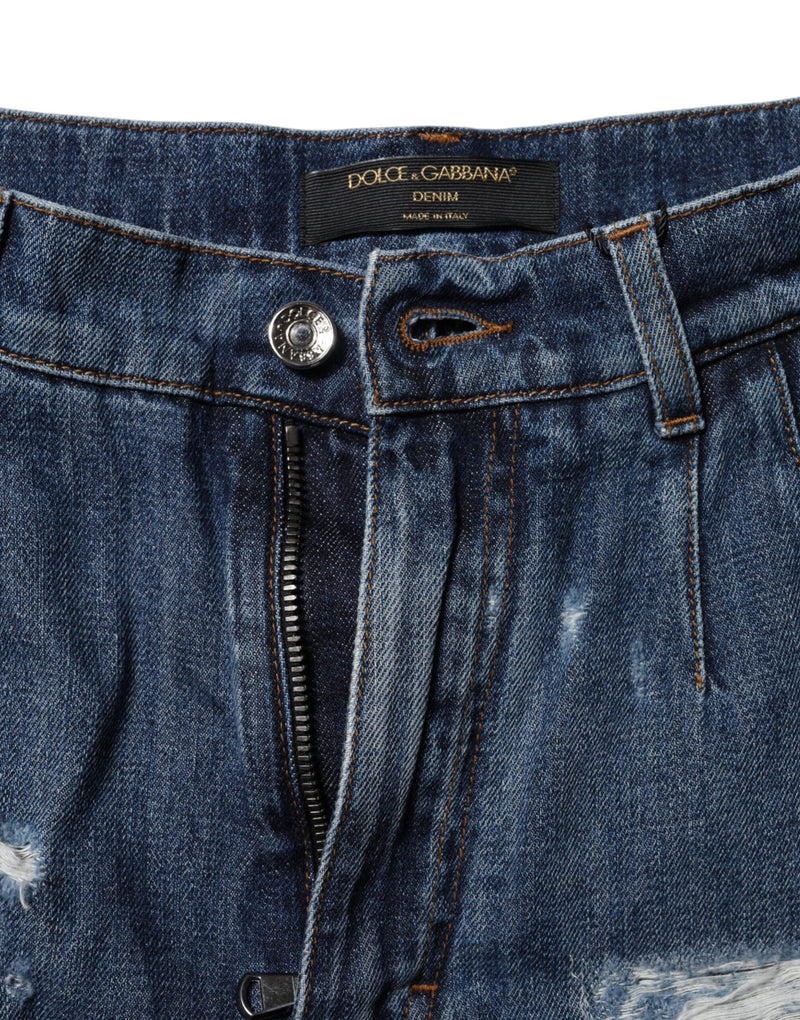 Blue Cotton Tattered Denim Bermuda Shorts Dolce & Gabbana