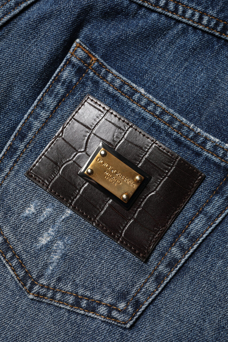 Blue Cotton Tattered Denim Bermuda Shorts Dolce & Gabbana