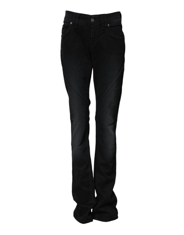 Black Cotton Mid Waist Tapered Denim Jeans John Galliano