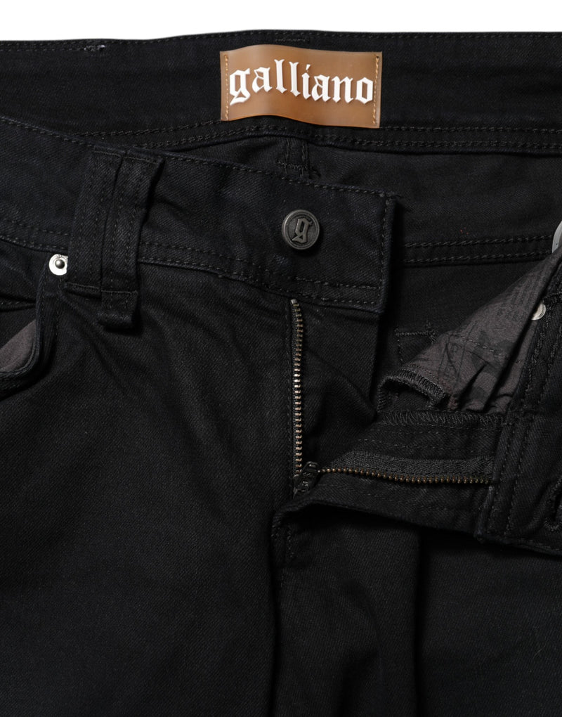 Black Cotton Mid Waist Tapered Denim Jeans John Galliano