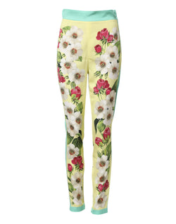 Yellow Silk Floral Leggings Pants Dolce & Gabbana