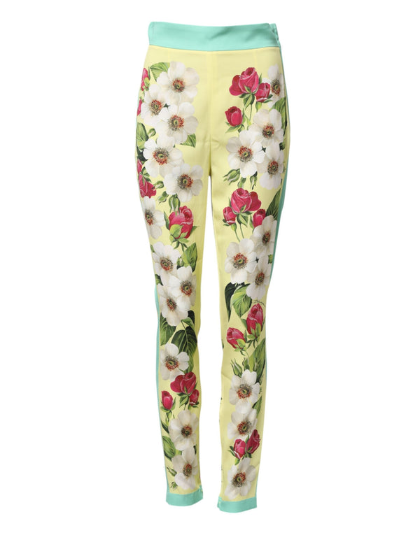 Yellow Silk Floral Leggings Pants Dolce & Gabbana