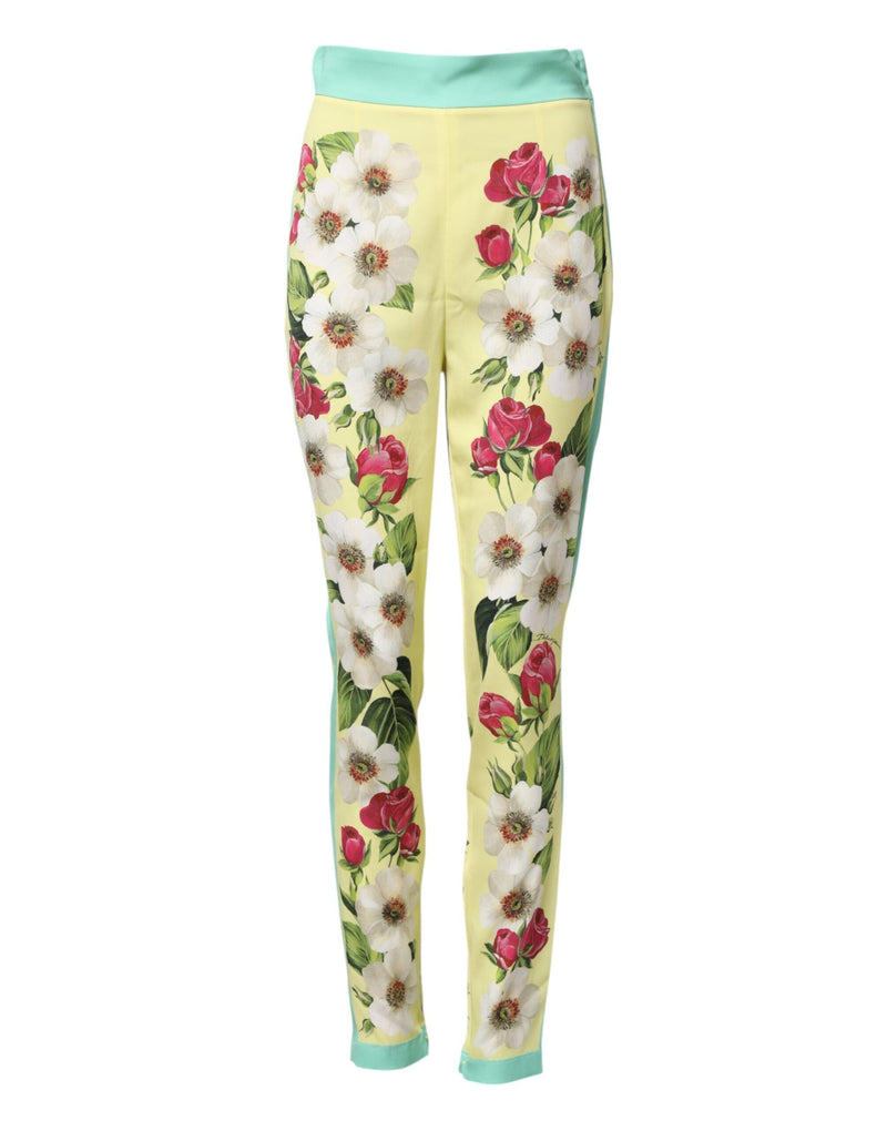 Yellow Silk Floral Leggings Pants Dolce & Gabbana