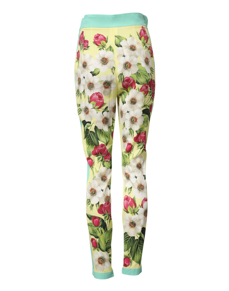 Yellow Silk Floral Leggings Pants Dolce & Gabbana