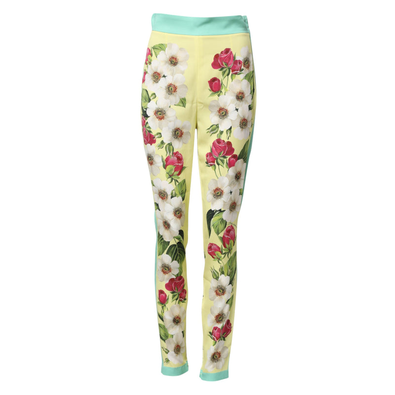Yellow Silk Floral Leggings Pants Dolce & Gabbana